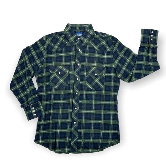Vintage Wrangler Plaid Western Flannel Pearl Snap DEADSTOCK Button Down Shirt - Picture 1 of 4